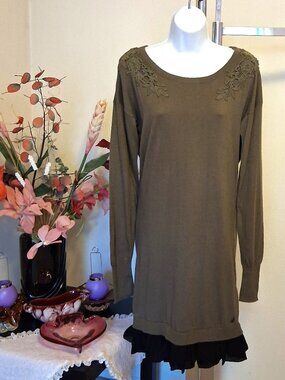 DEPT Unique Design Knit Cardigan Stretchy Sweater Midi Dress Long Sleeve 10